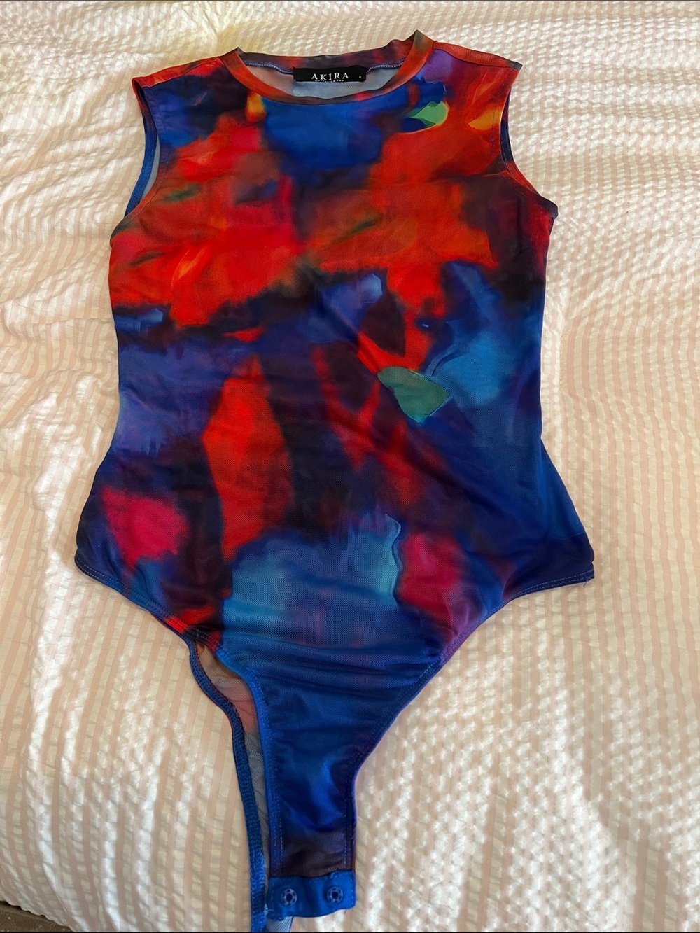 ✨AKIRA Red & Blue Abstract Mesh Bodysuit✨